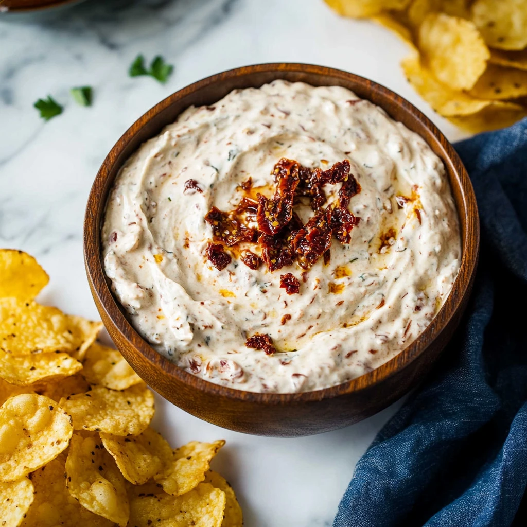 Dip de Cebolla Saludable en un tazón con verduras frescas al lado.