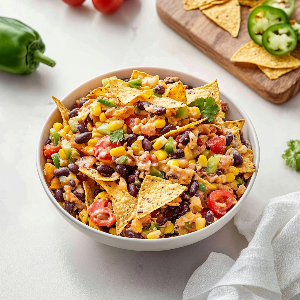 Ensalada de maíz frito con verduras frescas y aderezo ligero