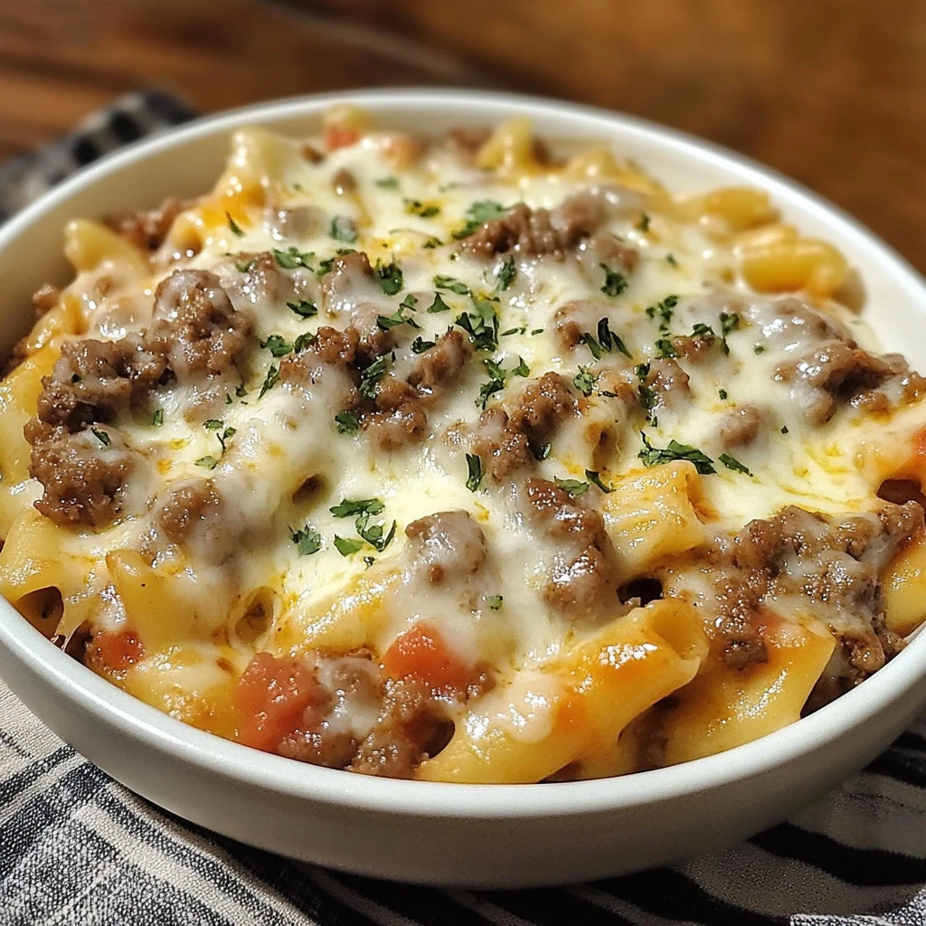Plato de macarrones con carne y queso, una receta deliciosa y fácil de preparar.