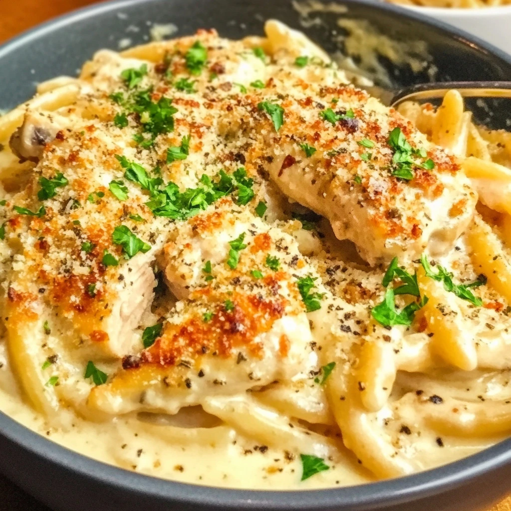 Pasta de Pollo Kiev con salsa cremosa y hierbas frescas
