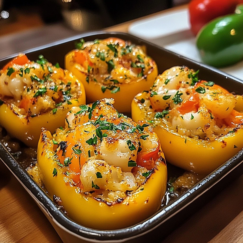 Pimientos rellenos de mariscos listos para servir