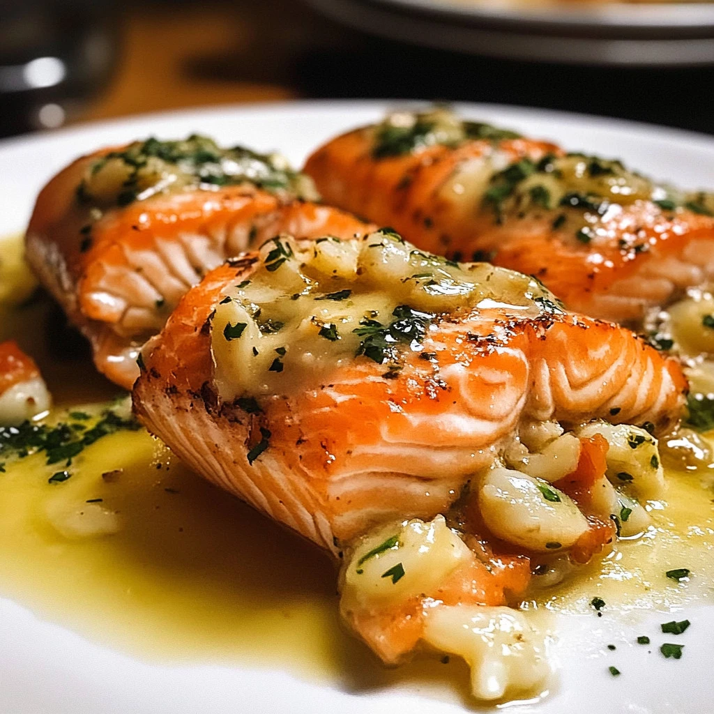 Salmón Relleno de Cangrejo y Camarones, un platillo gourmet