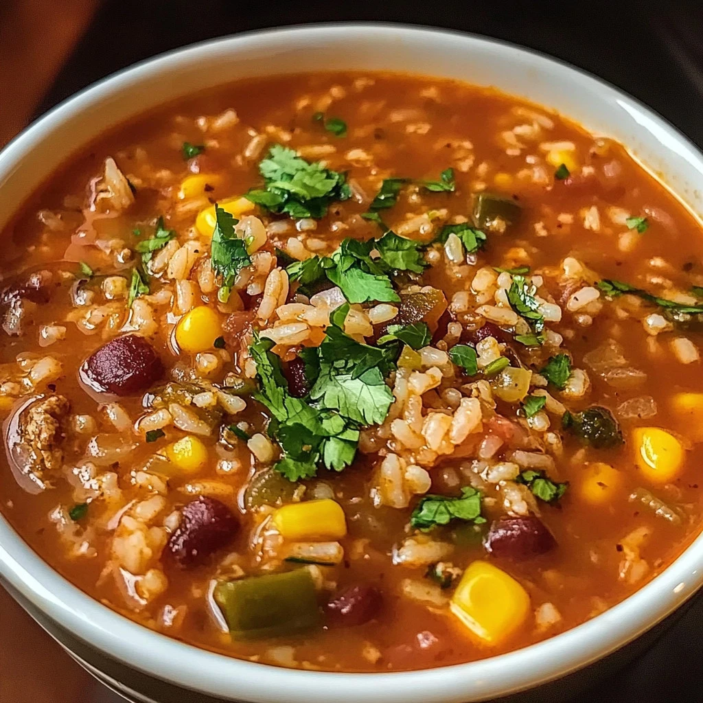 Plato de Sopa de Res y Arroz Mexicana, colorido y delicioso