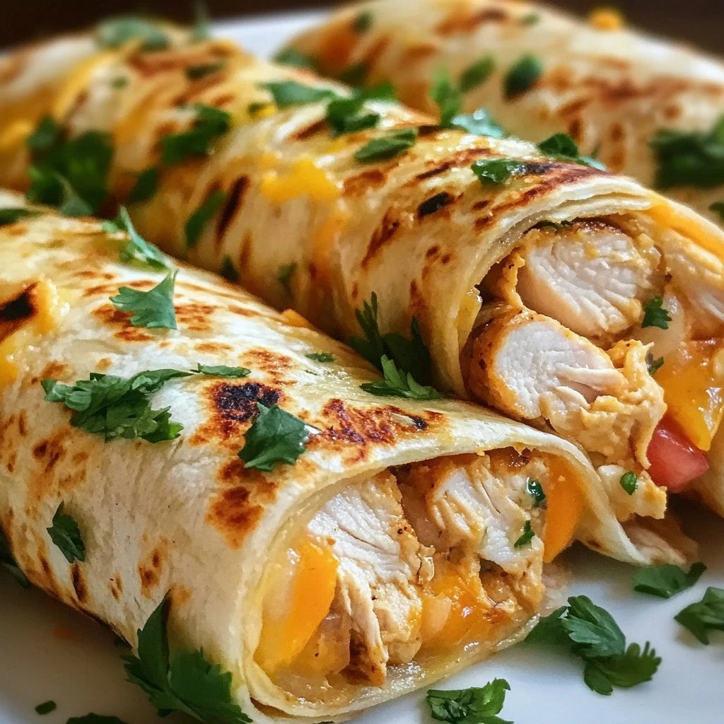 Wraps de pollo y queso frescos y apetitosos listos para servir.